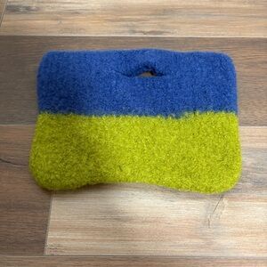 Handmade DIY  Blue & Green Half/Half Crochet Handled Fuzzy Clutch Mini Handbag